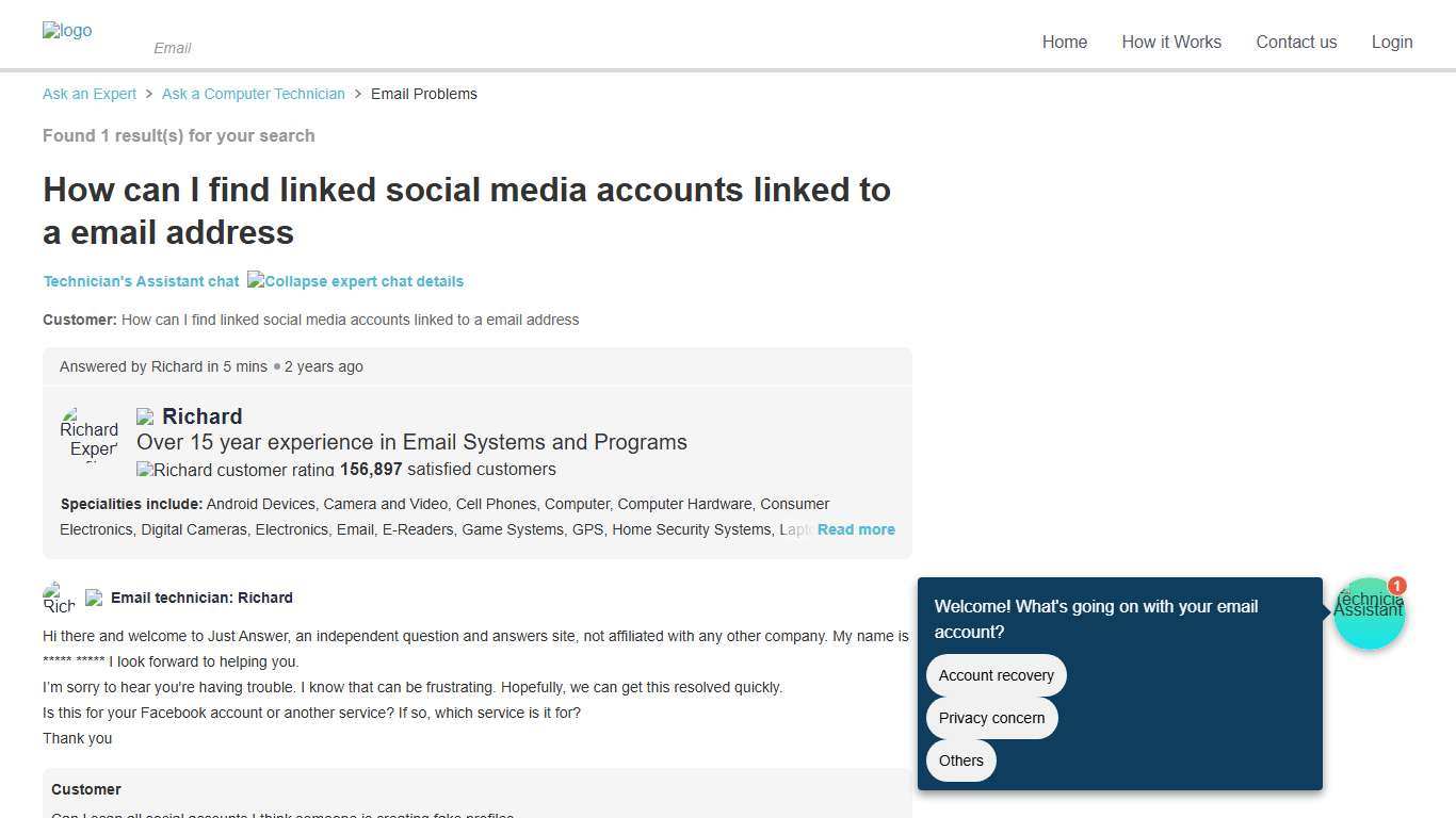 How can I find linked social media accounts linked to a email address